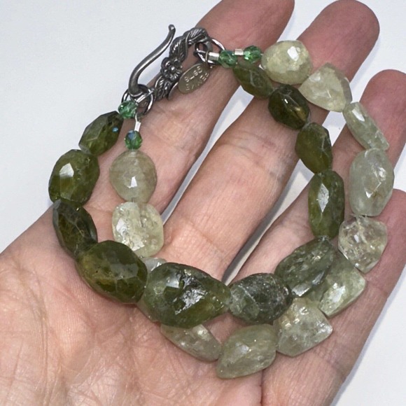 Femme Gems Bracelet Green Marbled Quartz Faceted Stones Double Strand Hook - Picture 6 of 10